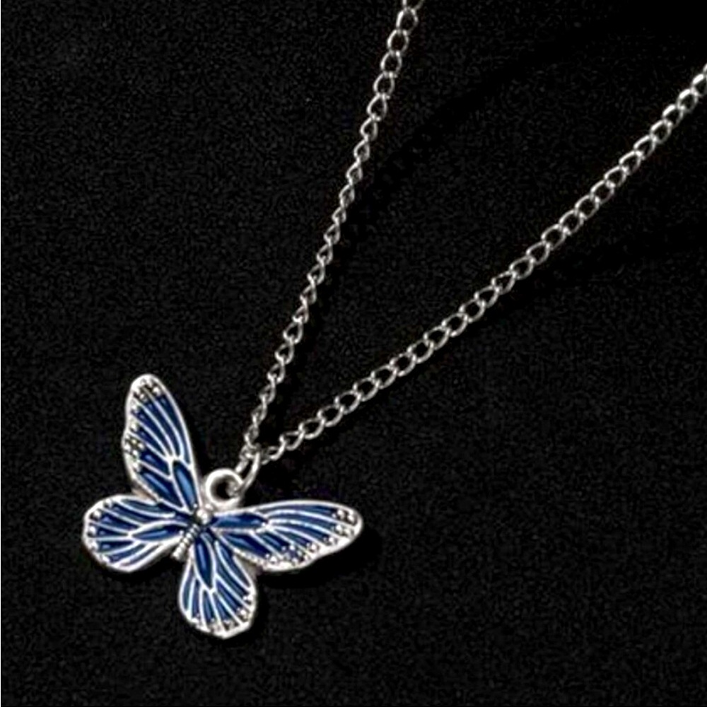SILVER BLUE BUTTERFLY NECKLACE